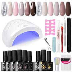 UR SUGAR Schellack set startset med lampa 48 W, 6 färger nudefärger UV nagellack startset nagelset gelnaglar startset bas gel top coat matta glänsande gellack set, gåva för kvinnor