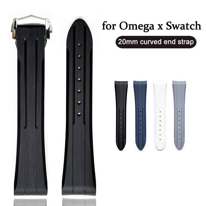 20mm Rubber Strap for Omega X Swatch MoonSwatch Folding Buckle Curved End Replacement Band Bracelet for Speedmaster Moon Watch