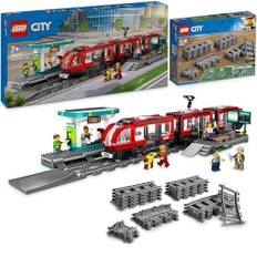 LEGO City Straßenbahn mit Haltestelle (60423): Schienen Erweiterung (60205) - Teil der Neuheiten 2024, Bahn mit Bahnhof und Schienen