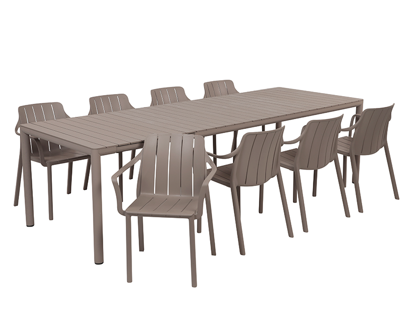 Nardi Tevere Tiberina Havemøbelsæt - 100x210/275 - 8 stole - Latte.