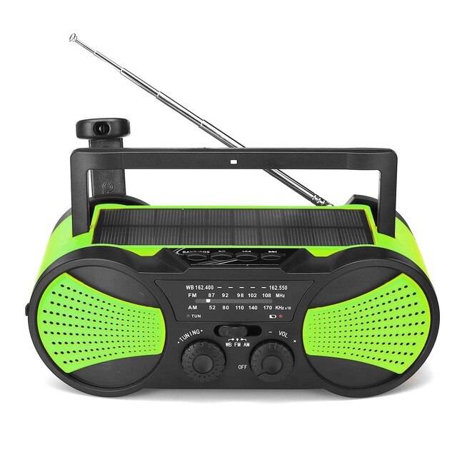 Powerbank solenergi wb vev nödläge k handvev självdriven am/fm väder bärbar radio 2000 mah uppladdningsbar - Grön