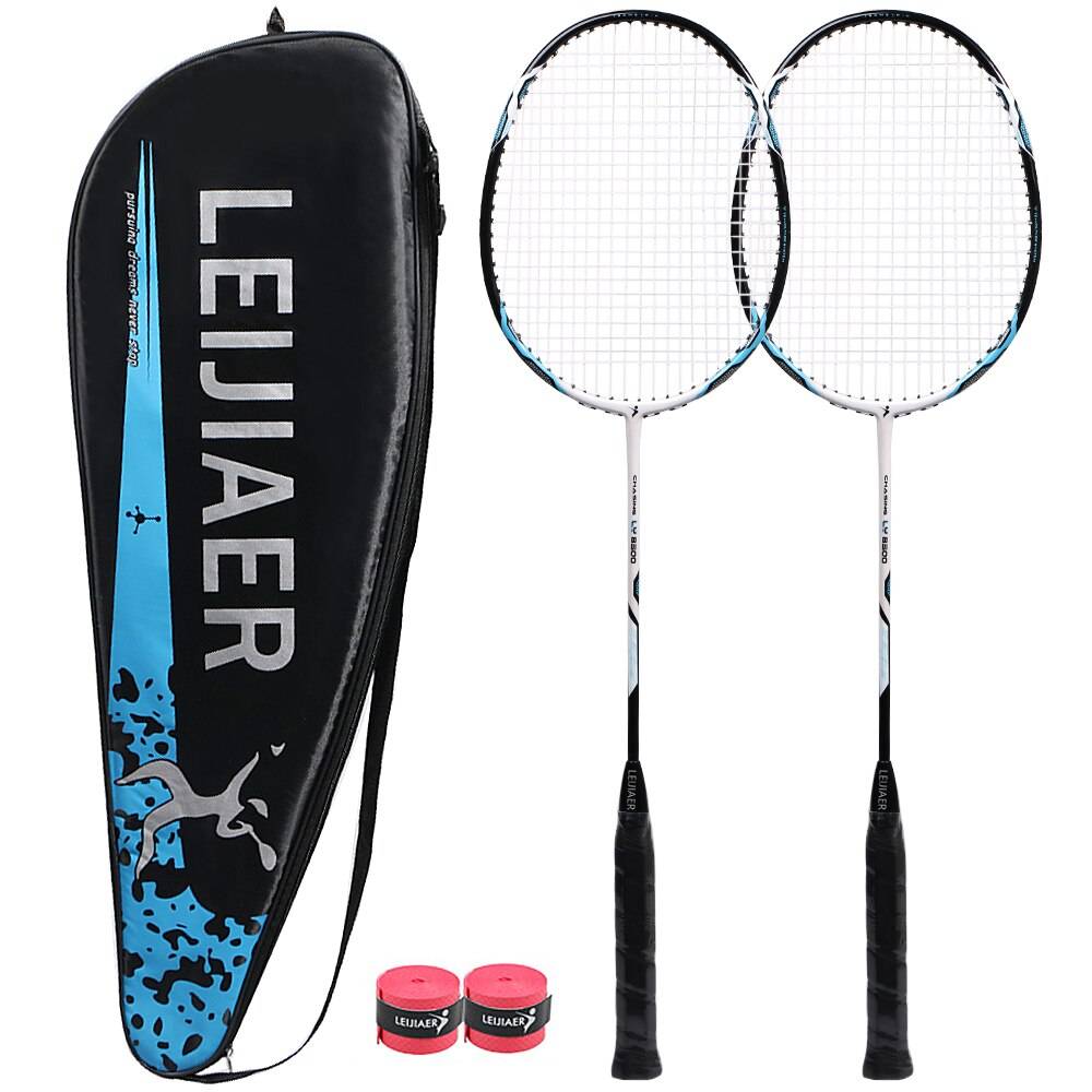 2 st integrerad badmintonracket kolkomposit badmintonracket högkvalitativ badmintonracket med väska inomhus - Blå och svart