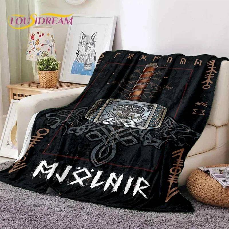 Nordisk Viking Odin Valhall Valknut Mjuk Flanellfilt för Sängar Sovrum Soffa Picknick, Pläd för Utomhus Fritid Tupplur Gåva