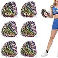 Cheer Leader Poms Pom Bright Metallic Cheers Ball Squad Cheer Sport Farben Pompons Poms Hand Flower Bands Spirit Cheering Pom Colours Pack Of 6 Accessories Cheerleading Sports Games Team (Färgrik)