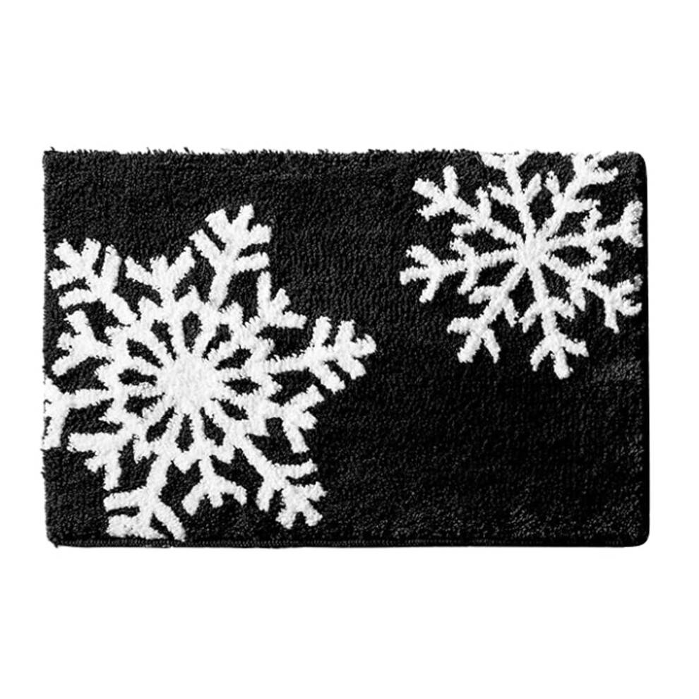 Juleluksuriøs sort/hvid snefnug vinterbadeværelsesmåtte ekstra blød og absorberende mikrofiber badetæppe TPR-bagside shaggy badetæppe til gulv