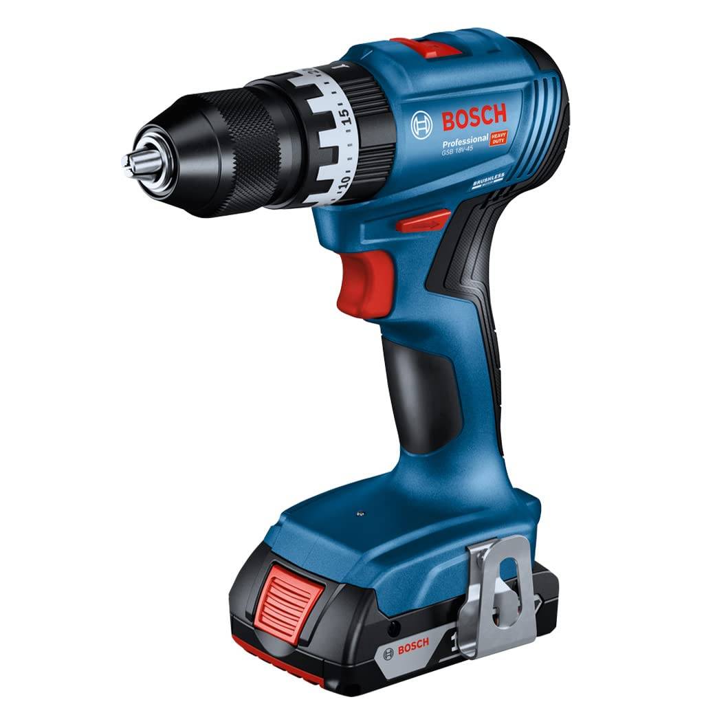 Bosch Professional 18V Corless Vibrating Driver Drill 2 bärväska (2,0Ah bitar, laddare, L-BOXX ingår) GSB18V-45 blå