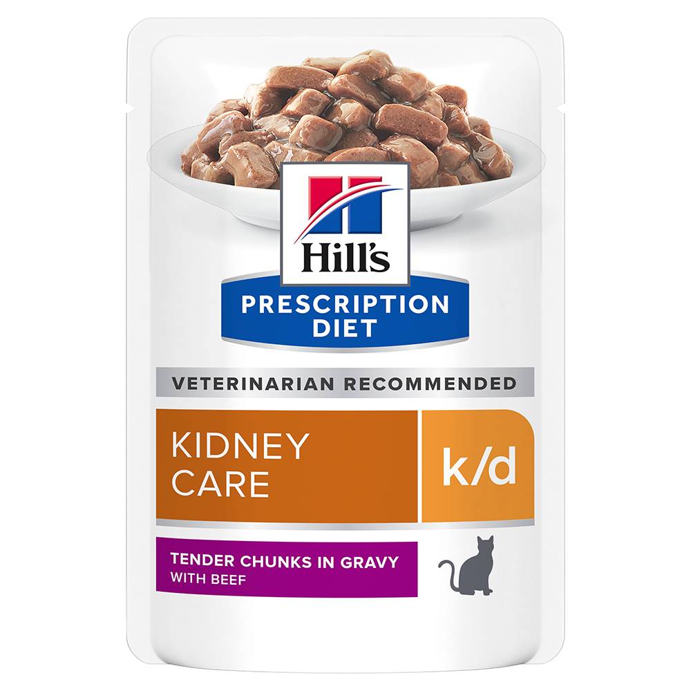 Ekonomipack: Hill's Prescription Diet Feline 24 x 85 g portionspåsar 85 g k/d Kidney Care Beef i portionspåse