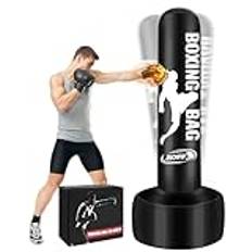 JUOIFIP Uppblåsbar boxningssäck för vuxna, 180 cm, självbärande boxningssäck för MMA Muay Thai, fitness och träning
