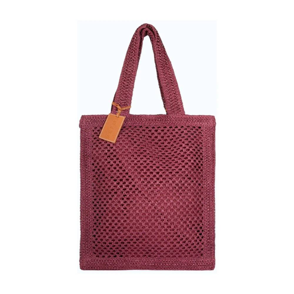Me-Fui Strandtaske i raffia - Tasker - Dame - Lilla - ONE SIZE - Læder