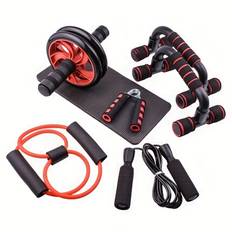 TEMU 7pcs/set Complete Ab Workout Set With Push-up Stand, Ab Wheel, Mini Mat, Resistance Band, Jump Rope & Hand Gripper - Strengthen Core, Build Muscle, Burn Fat