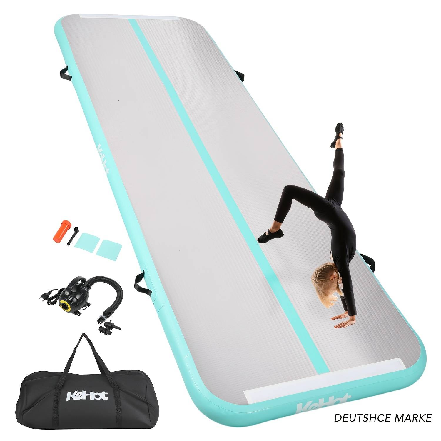 TEMU Inflatable Gymnastics Mat 300x100x10cm Durable Pvc With Electric Pump, Carry Bag And Repair Kit For , Yoga And Fitness