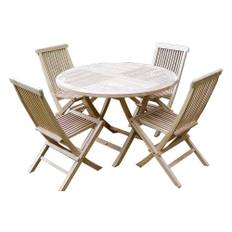 Dacore Jepara Teak Rundt Havesæt - Foldestole Uden Armlæn + Ø90 cm. Havebord