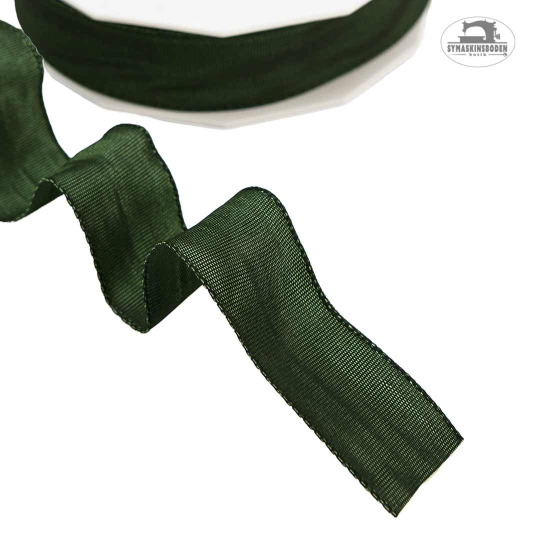 Satinband med stålkant 25 mm mörkgrönt