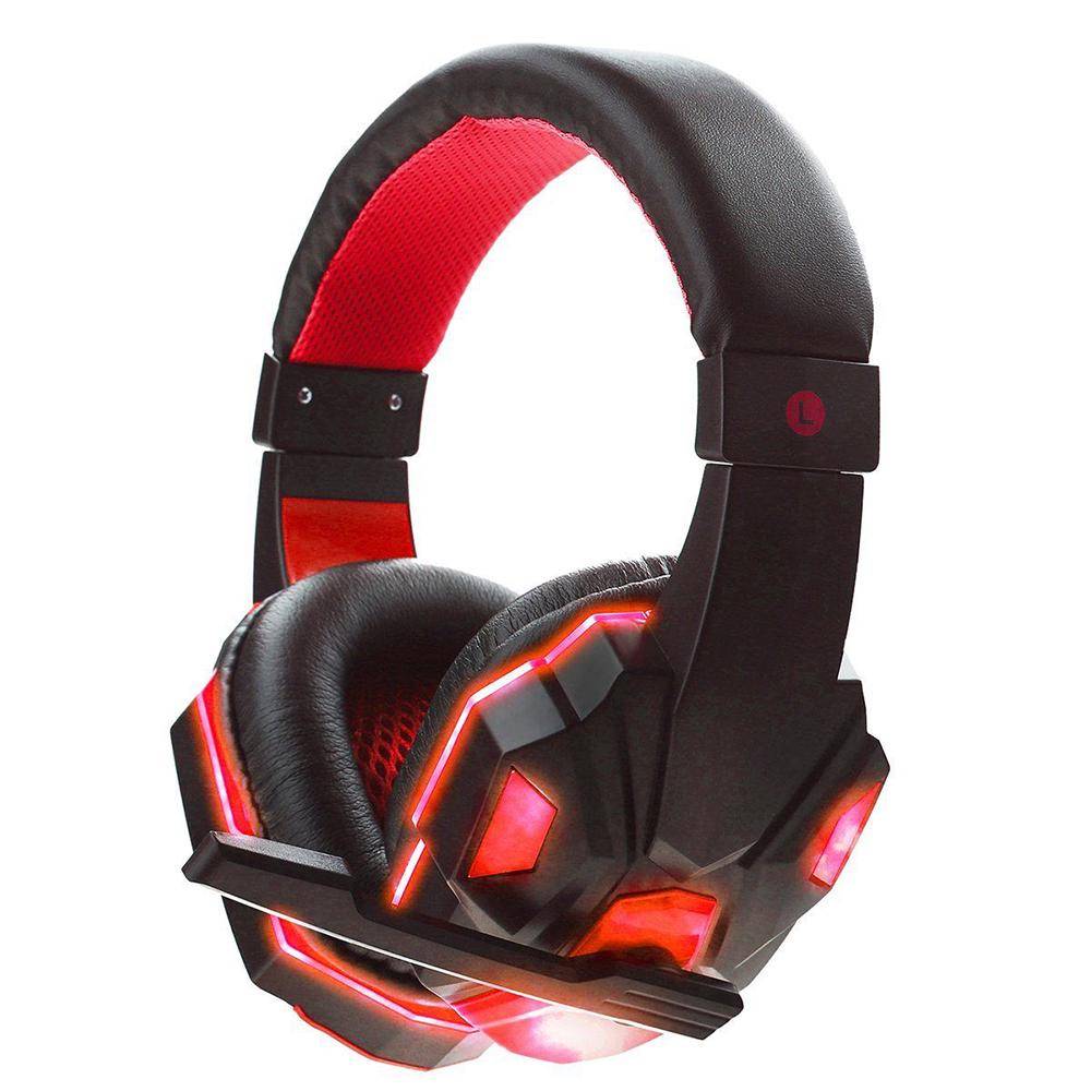 Gaming Headset Hörlurar med LED-ljus Mic Stereo hörlurar Djup bas för PC Dator Gamer Laptop Öronhorn röd
