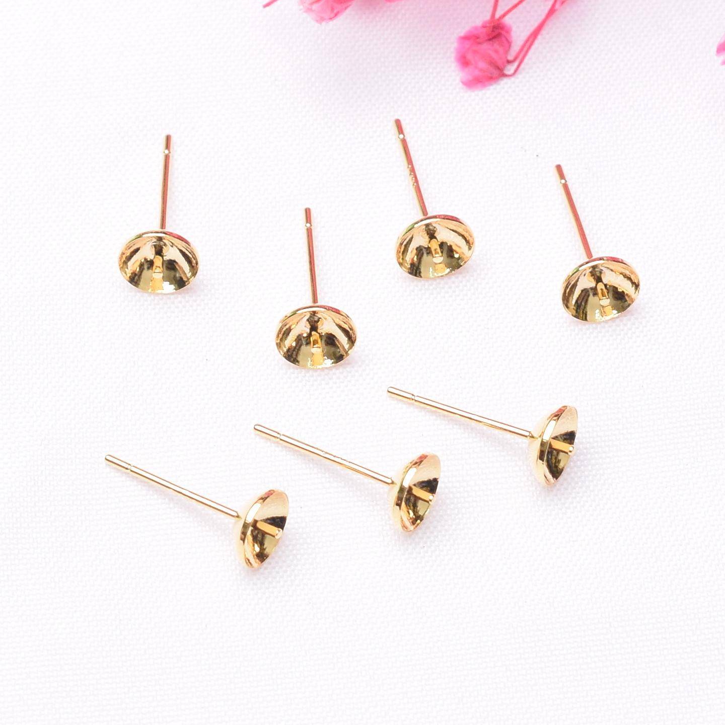 10st 18K Guld Kors Skål Nål S925 Sterling Silver Nål DIY Handgjord Skål Nål Pärlhållare Örhängen Smyckestillbehör white
