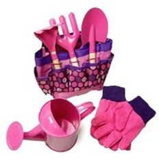 6 st barn leksaker trädgårdsredskap vattenkanna trädgårdsskötsel spade rake spade miniatyr förälder-barn lek barn leksaker för barn - Rosa