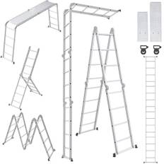 UISEBRT multifunktionsstege 4 x 4 aluminium med plattform, 6-i-1 multifunktionsstege, 470 cm, hopfällbar stege, aluminiumstege, kombistege, multifunktionsstege upp till 150 kg, silver