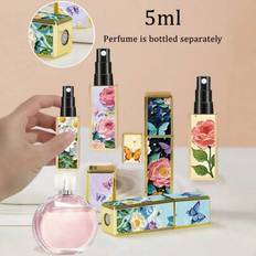 1pc 5ml Square Perfume Bottles. Spray Bottle, Three-Dimensional Square Floral Oil Painting Perfume Refill Bottle, Portable Travel Bottom Direct Fillin - Multicolor - Multi-size