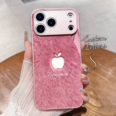 1 st personligt mobilskal med anpassat namn i rosa mjuk plysch, minimalistisk kreativ design, kompatibelt med olika smartphone-modeller, lämpligt som (Multi-size)
