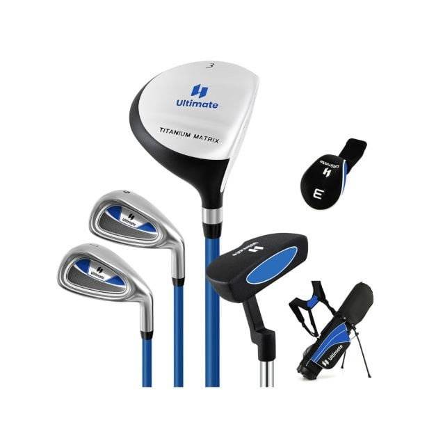 Golfklubbset för barn, 8–13 år, standbag och huvudskydd.