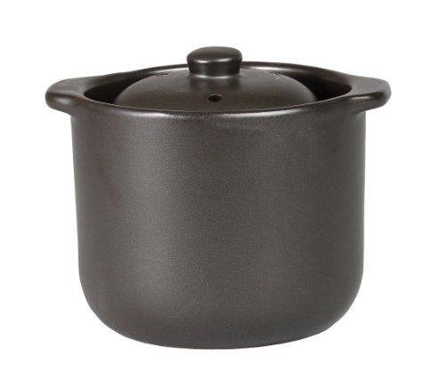 Sento Senga Pottery Microwave-Safe Rice Cooker, CeraCook (Double Lid), Black Glaze (1.5 Cups), 10-05