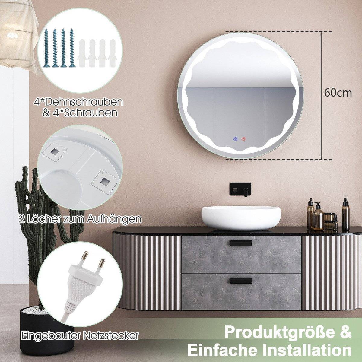 Rund LED-badrumsspegel 60 cm – Imfri, dimbar
