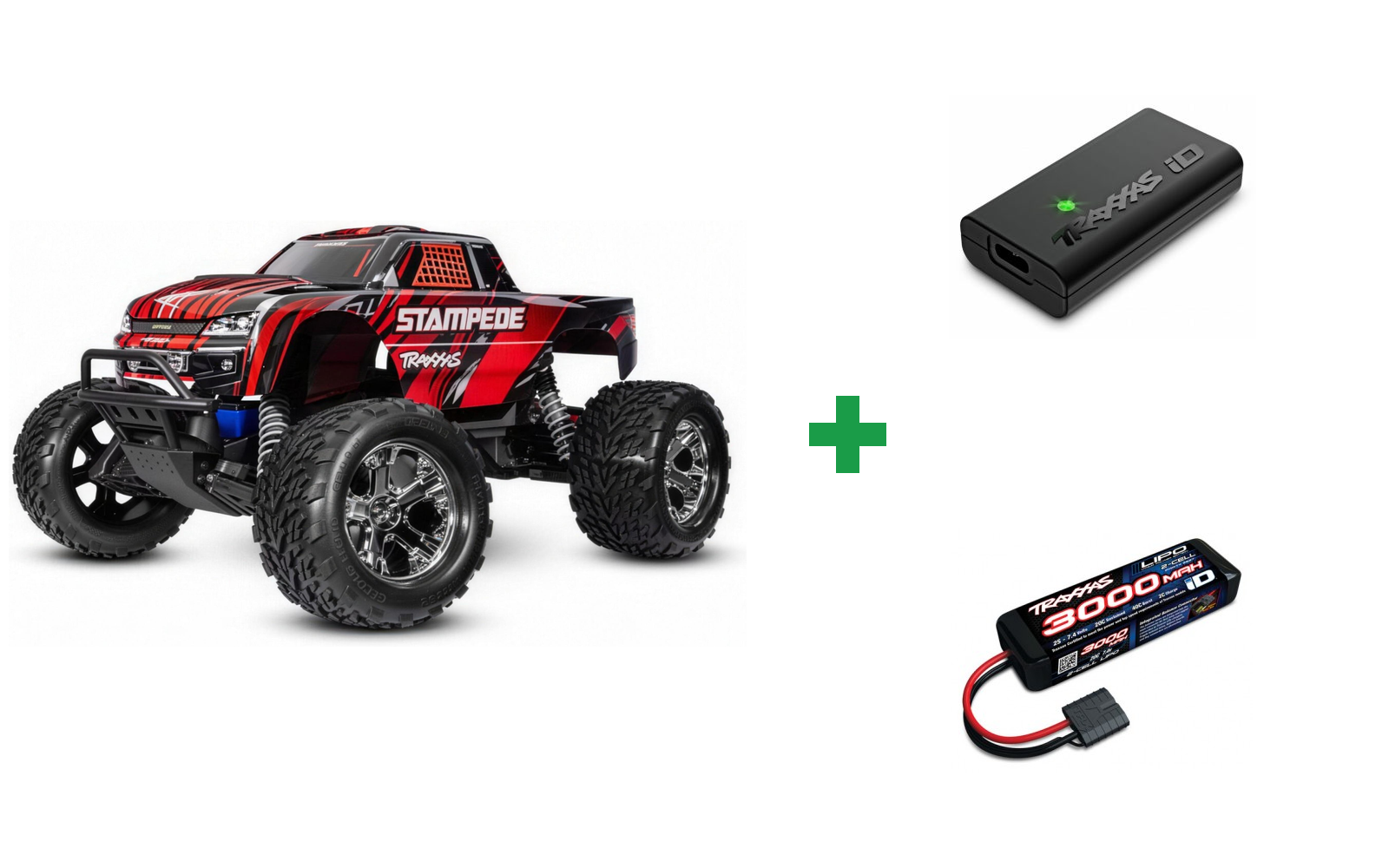 Traxxas 36254-8 Stampede 2WD RTR + USB-C strømforsyning og kabel - Kombopakke - Red