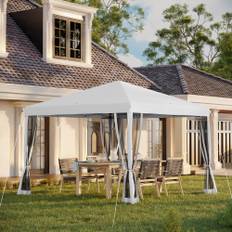 Pavillon, ca. 3x3m, vandafvisende, stabil, vintersikker, foldet pavillon med UV-beskyttelse, foldbart partytelt, havetelt med 4 sidepaneler, taske, havepavillon til camping, have, cremehvid