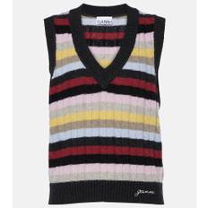Ganni Striped cable-knit wool-blend sweater vest - multicoloured - M