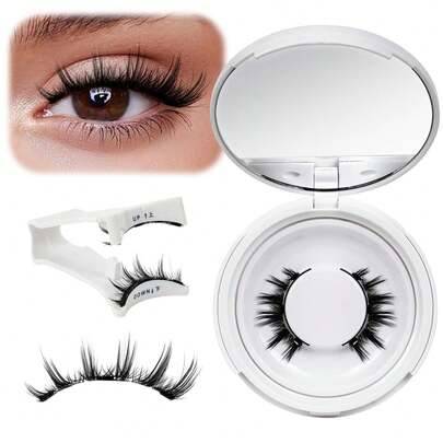 1 par CC Curl magnetiska ögonfranskit med fransböjare, limfria återanvändbara 3D manga blandade fransremsor, naturlig ögonlyftande look, enkel makeup - Blå