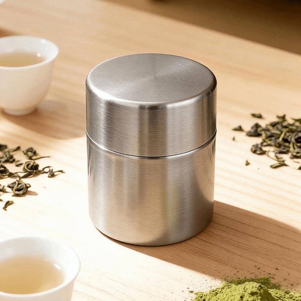 304 Rostfritt Stål Matcha Pulverburk med Pulversil Te Förseglad Burk Teburkar Hushållsbruk silver