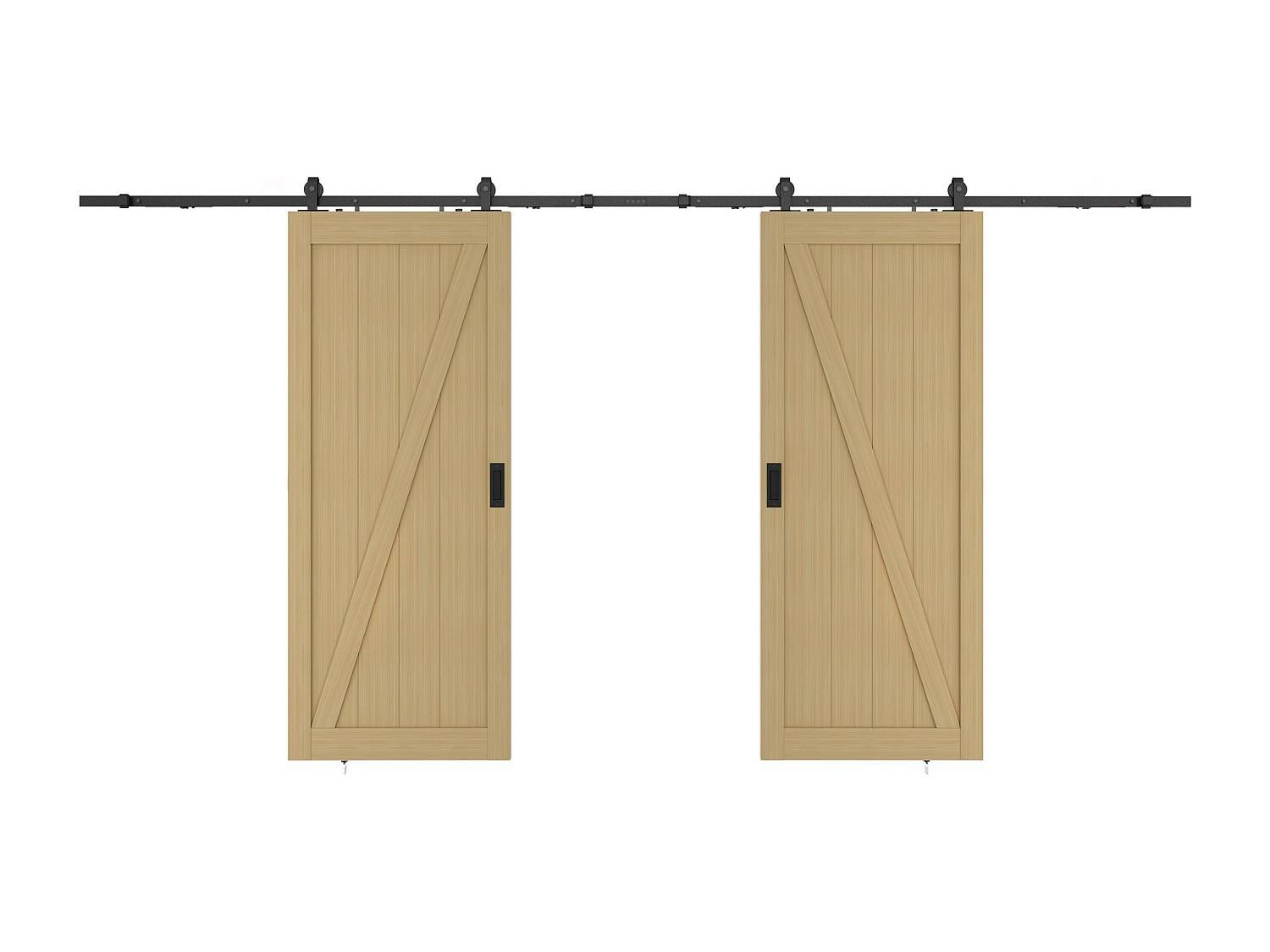 Dubbel skjutdörr med ytmonterat system i trä och MDF - Ljus naturlig - 2 x H205 x L93 cm - BALERMA