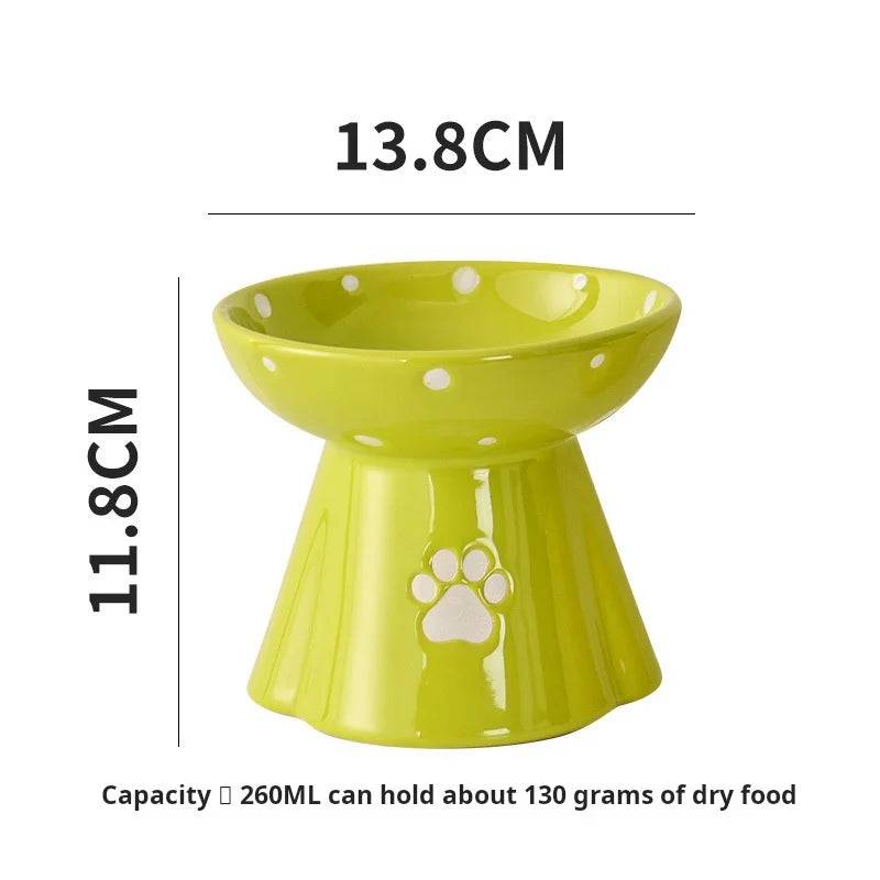 Elevated Ceramic Cat Bowl - Anti-Black Chin Design with Cervical Spine Protection - green / XL (XL)