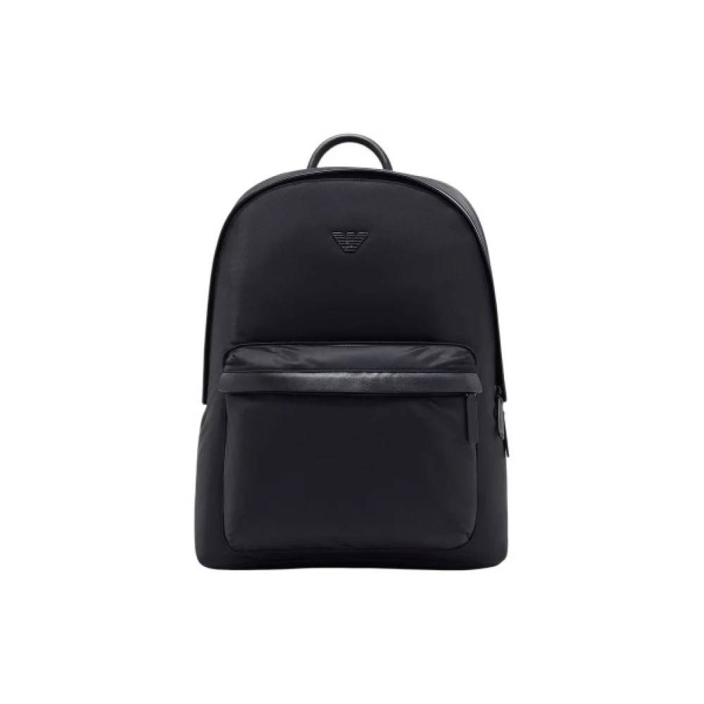 Emporio Armani Nylonrygsæk med lynlås og læderdetaljer - Tasker - unisex - Sort - ONE SIZE - Læder