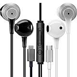 MAS CARNEY [2 Pieces] TH4 Wired Type C Headphones, In-Ear USB-C Headphones with Mic for Samsung S20, Huawei P30, Oppo, Honor, Google Pixel and other smartphones with Type-C interface