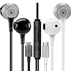 MAS CARNEY [2 stycken] TH4 kabelbundna typ C-hörlurar, in-ear USB-C-hörlurar med mikrofon för Samsung S20, Huawei P30, Oppo, Honor, Google Pixel och andra smartphones med typ C-gränssnitt