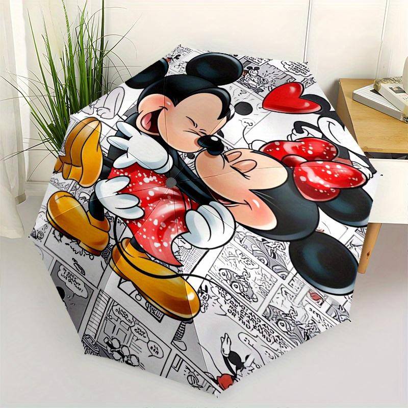 Mickey Mouse, Minnie Mouse Automatiskt Öppnings- och Stängningsparaply 8 Ribbor Vindtätt Bärbart Vikbart Paraply, Lämpligt för Fritids- och Affärsutfl