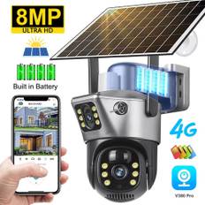 Original 8MP 4K 4G Sim Solar Camera Dual Lens Wifi Outdoor Waterproof Battery IP Cameras PIR Night Vision CCTV Security Protection WiFi Cam