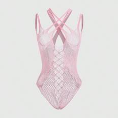 Himekaji Sexig Fishnet Body Underkläder med hög elasticitet - Rosa (En-Storlek)