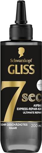 Gliss 7 Sec Express Repair Kur Ultimate Repair (200 ml), hårbehandling reparerar mycket skadat och torrt hår med flytande keratin och HAPTIQ system, för 100% starkare hår