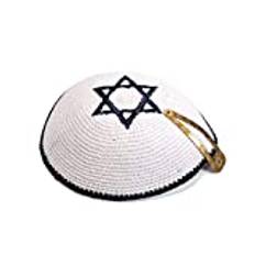 Bomull Kippah Yarmulke judisk Yamaka Kippa Israel keps Judaica, Vitt, 19cm