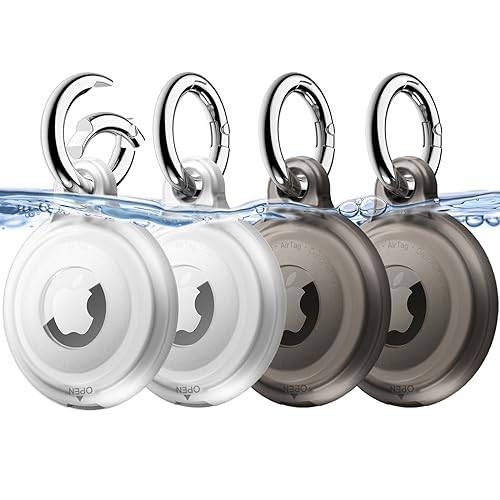 JETech 4 Pack Vattentätt Fodral för AirTag 2:a/1:a Generationen (2026/2021) med Nyckelring, Helkropps Reptålig Air Tag Nyckelring Hållare Lock för Barn, Djurhalsband (Svart/Svart/Klar/Klar)