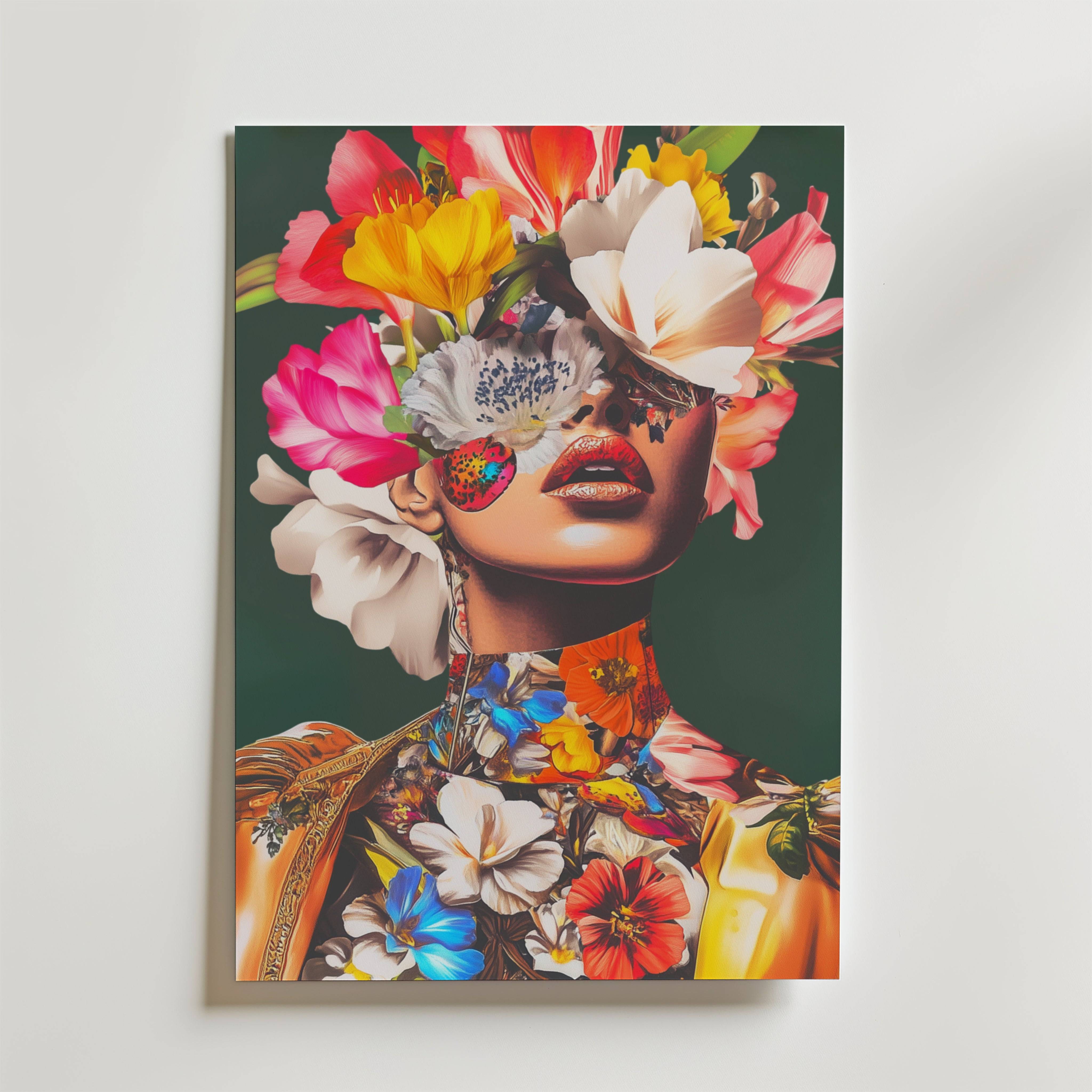 Floral Mask Portrait Poster - Fine Art Poster 100x140 cm