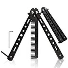 Folding Trainer Comb, Butterfly Balisong, Training Comb, Butterfly Comb, Butterfly Trainer, For Practice Tool Training Device, Stainless Steel Beginner Safe Training Tool (svart)