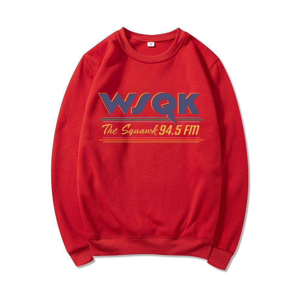 WSQK The Squawk 94.5 FM Radio Huvtröja Unisex Långärmad Huvtröja Vintage Grafisk Rundhalsad Tröja Retro Wsqk Merch cm vinröd