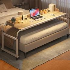 Overbed table,hospital bed table, extendable rolling overbed table,Mobile Bedside Table with 4 Wheels，Computer Desk Standing Workstation for Laptop Study Work Hospital Medical (Color : Wood)
