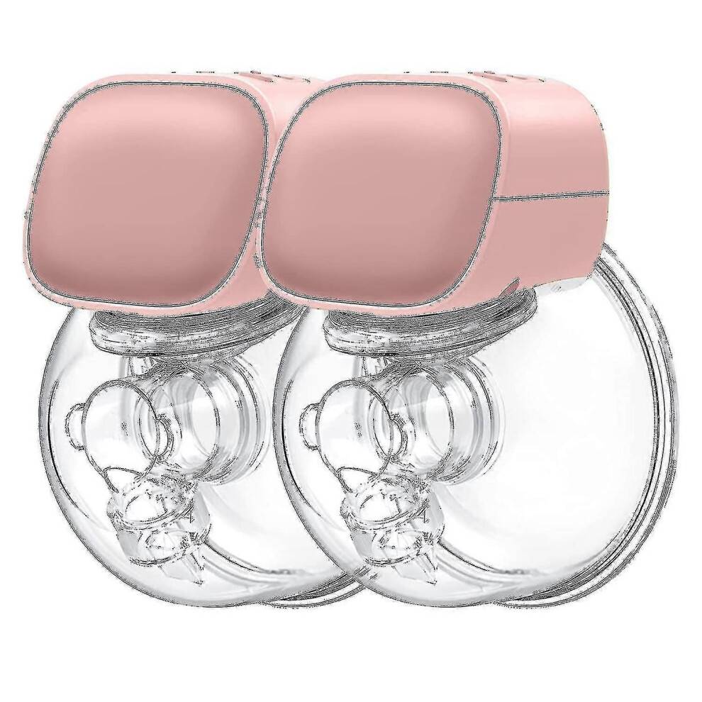 (Pink) Portable Double Electric Wearable Breast Pump, Low Noise& Hands-free