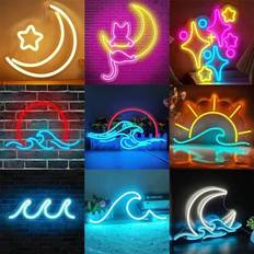 Soluppgång Solnedgång Neonskylt Måne över havet Neonljus Twilight Wave LED Väggskyltar,Ice Blue Wave Led Neon Light Sign, USB Powered Wave Nattlampa f (En-Storlek)