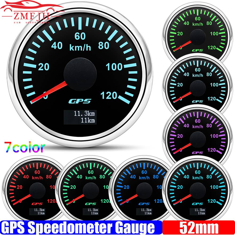 30-120KMH 52mm GPS Speedometer Gauge with Antenna 60KMH Speed Meter 7 Color Backlight Odometer for Car Marine Boat 12V24V Custom