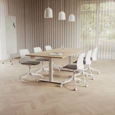 Konferensgrupp Modul + Ergo 006C, Storlek 6 platser (220 cm), Bordsskiva Ek, Underrede Vit, Stol Vit / Ljusgrå